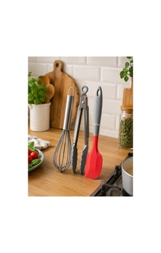 3 Lü Paslanmaz Silikon Spatula Çırpıcı Maşa - 899902967 Diğer