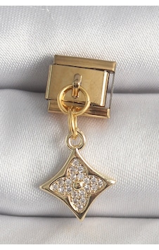316l Çelik Gold Renk Sallantı Zirkon Taşlı Çiçek İşlemeli Nomination Charm Altın