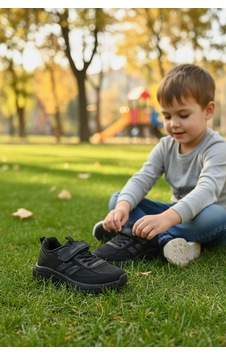 Enoch Hava Kanallı Örgü Dokulu Ve Cırtlı Çocuk Spor Ayakkabı Siyah