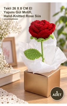 5 Adet El Örgüsü Gül Tekli 26 X 8 Cm El Yapımı Gül Motifi, Hand-knitted Rose Süs 5 Adet El Örgüsü Gül Tekli 26 X 8 Cm El Yapımı Gül Motifi, Hand-knitted Rose Süs
