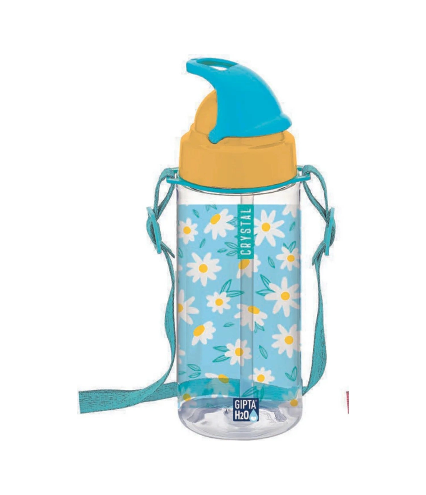 Crystal Tritan Desenli Suluk Ve Matara Pipetli Askı Ipli 500 Ml Papatya