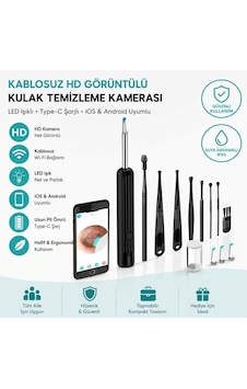 Siyah Kablosuz Hd Görüntülü Kulak Temizleme Kamerası, Led Işıklı Type-c Şarjlı İos Ve Android Uyumlu Kulak Temizleme Seti 5570 Siyah Kablosuz Hd Görüntülü Kulak Temizleme Kamerası, Led Işıklı Type-c Şarjlı İos Ve Android Uyumlu Kulak Temizleme Seti 5570