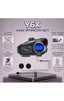 Y6x Kask Intercom Seti - 4 Cihaz 1000m Grup Eşleşme, Fm Radyo & Ipx6 Su Geçirmez Y6x Kask Intercom Seti - 4 Cihaz 1000m Grup Eşleşme, Fm Radyo & Ipx6 Su Geçirmez