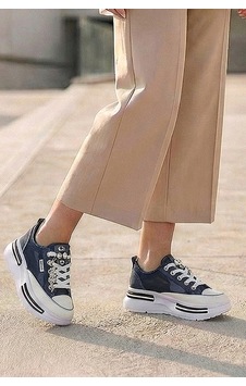 Tw Tonny White Tokyo - 172 Tül Detaylı Keten Sneakers Topuk Boyu 5cm Lacivert