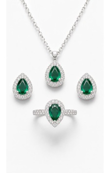 Zümrüt Yeşili Kristal Taşlı Damla Kolye Küpe Ve Ayarlanabilir Yüzük 3 Lü Takı Seti Gümüş Renk Gümüş - Yeşil Zümrüt Yeşili Kristal Taşlı Damla Kolye Küpe Ve Ayarlanabilir Yüzük 3 Lü Takı Seti Gümüş Renk Gümüş - Yeşil