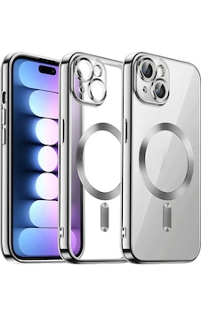 Apple Uyumlu iPhone 13 İçin Kılıf Kamera Lens Korumalı M-safe Destekleyen Şeffaf Silikon Kross Kapak Gümüş