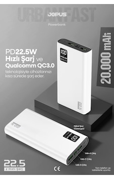 Jopus 20000mah Powerbank Pd 22.5w Hızlı Şarj - Dijital Ekranlı - Taşınabilir Şarj Cihazı Beyaz Jopus 20000mah Powerbank Pd 22.5w Hızlı Şarj - Dijital Ekranlı - Taşınabilir Şarj Cihazı Beyaz