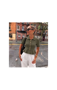 Verymoda Düğmeli Peplüm Ttiko Bluz K-234 Haki Verymoda Düğmeli Peplüm Ttiko Bluz K-234 Haki