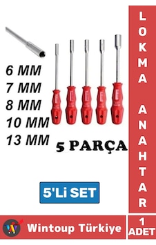 Premium Ergonomik Kaymaz Kauçuk Sap Lokma Anahtar Tornavida 6/7/8/10/13/mm 5'li Set