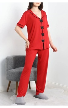 Seka Store Seka Fiyonk Nakışlı Biyeli Viskon Pijama Takımı Kırmızı - 40565.1857. Çok Renkli Seka Store Seka Fiyonk Nakışlı Biyeli Viskon Pijama Takımı Kırmızı - 40565.1857. Çok Renkli