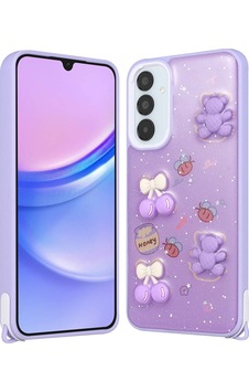 Galaxy A05s Kılıf Parlayan Simli Kabartma Figürlü Zore Cevze Kapak Mor Ayı Galaxy A05s Kılıf Parlayan Simli Kabartma Figürlü Zore Cevze Kapak Mor Ayı
