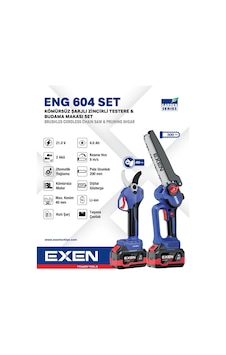Exen ENG 604 21V 2x4AH Çift Akü Kömürsüz Şarjlı Testere + Makas Seti