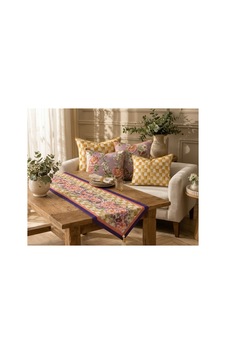 Purple Flowers Runner Ve Kırlent Seti Özel Seri Mor