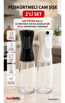 Bymyhand Cam Gövdeli Plastik Püskürtme Kapaklı Püskürtmeli Yağdanlık Sirke Sos Ve Yağlık 2'li Set 23 Şeffaf