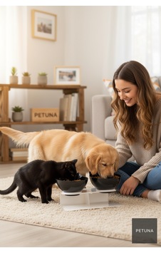 İki Hazneli Kedi Kafalı Beyaz Standlı Kedi Mama Ve Su Kabı 350 Ml