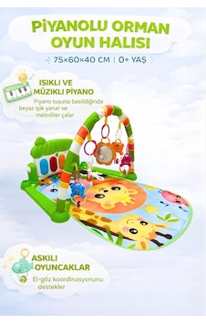 Piyanolu Orman Desenli Bebek Oyun Halısı 0+ Ay, Hayvan Figürlü Işıklı ve Müzikli Gelişim Matı Piyanolu Orman Desenli Bebek Oyun Halısı 0+ Ay, Hayvan Figürlü Işıklı ve Müzikli Gelişim Matı