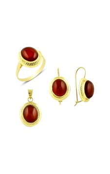 Akik Taşlı Üçlü Set 8.70 Gram 14 Ayar Altın Akik Taşlı Üçlü Set 8.70 Gram 14 Ayar Altın