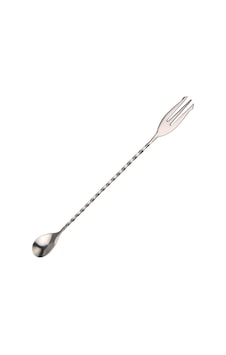 Burgulu Çatallı Bar Kaşığı 33 Cm Kokteyl Karıştırma Kaşığı Gümüş