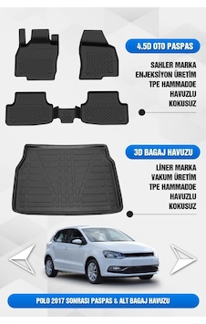 Sahler Vw Polo 2017-2025 Uyumlu 4.5d Premium Havuzlu Oto Paspas Ve Liner Marka 3d Alt Bagaj Havuzu