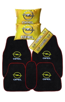 Opel Uyumlu 5'li Oto Halı Paspas & Dijital Baskılı Sarı Araç Boyun Yastığı & Emniyet Kemer Pedi Opel Uyumlu 5'li Oto Halı Paspas & Dijital Baskılı Sarı Araç Boyun Yastığı & Emniyet Kemer Pedi