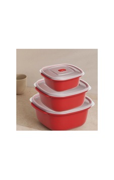 Kırmızı Kare Saklama Kabı Seti 3'lü 550/1100/2200 Ml Çok Renkli Kırmızı Kare Saklama Kabı Seti 3'lü 550/1100/2200 Ml Çok Renkli
