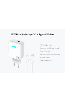 18w 3 Amper Hızlı Şarj Aleti Adaptörü Quick Charge + 1 Metre Type-c Kablo Dahil 18 W Adaptör-Başlık