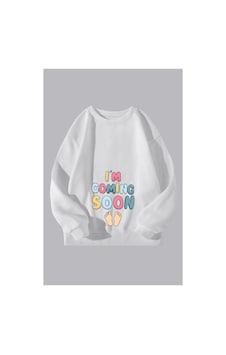 Caxis Kadın I'm Coming Soon Baskılı Hamile Oversize Bisiklet Yaka Sweatshirt Kırık Beyaz Caxis Kadın I'm Coming Soon Baskılı Hamile Oversize Bisiklet Yaka Sweatshirt Kırık Beyaz