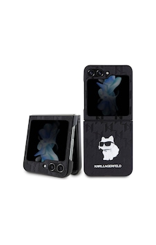 Galaxy Uyumlu Z Flip 5 Kılıf Karl Lagerfeld Lisanslı Kl Desenli Choupette İkonik Saffiano Siyah