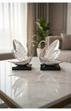 Dekoratif Kristal Cam 2li Kuğu Seti Gümüş Dekoratif Kristal Cam 2li Kuğu Seti Gümüş