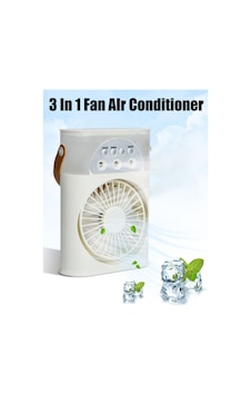 Taşınabilir Şarjlı Işıklı 3 Spreyli Vantilatör Buzlu Buharlı Vantilatör Mini Fan Nemlendirici Beyaz - 648673762