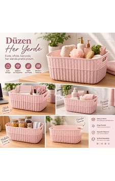 Selka Home Orta Boy 3 Lü Örgü Desenli Saklama Sepeti Pembe Selka Home Orta Boy 3 Lü Örgü Desenli Saklama Sepeti Pembe