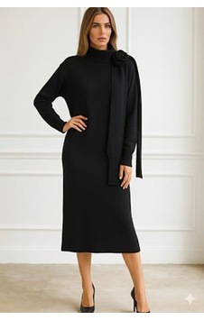 Onno Style Women Triko Atkılı Güllü Elbise Siyah Onno Style Women Triko Atkılı Güllü Elbise Siyah