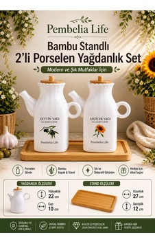 Bambu Standlı Etiketli Kare 2 Li Porselen 1000 Ml Yağdanlık Seti Yağlık Takımı Beyaz Beyaz Bambu Standlı Etiketli Kare 2 Li Porselen 1000 Ml Yağdanlık Seti Yağlık Takımı Beyaz Beyaz