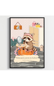 Besay Rujlu Rakun Eğlenceli Banyo Ve Giyinme Odası Duvar Dekorasyonu Aynada Makyaj Yapan Komik Hayvan Poster Tablo A4 Tek Besay Rujlu Rakun Eğlenceli Banyo Ve Giyinme Odası Duvar Dekorasyonu Aynada Makyaj Yapan Komik Hayvan Poster Tablo A4 Tek