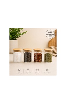 4 Adet Bambu Vakum Kapaklı 250 Ml Cam Baharatlık Set Diğer 4 Adet Bambu Vakum Kapaklı 250 Ml Cam Baharatlık Set Diğer