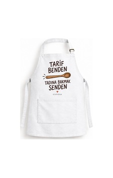 Tarif Benden Baskılı Unisex Mutfak Önlüğü Standart Beden Beyaz Tarif Benden Baskılı Unisex Mutfak Önlüğü Standart Beden Beyaz