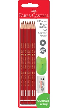 Faber-Castell Kırmızı Kopya Kalemi 8'li Set – Silgi ve Kalemtıraş Hediyeli, Kırılmaya Dayanıklı Uç ve Canlı Renkler Faber-Castell Kırmızı Kopya Kalemi 8'li Set – Silgi ve Kalemtıraş Hediyeli, Kırılmaya Dayanıklı Uç ve Canlı Renkler