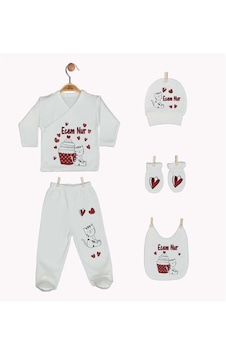 Pia Baby Gl 1921-05 İsme Özel Beşli Zıbın Set Krem Pia Baby Gl 1921-05 İsme Özel Beşli Zıbın Set Krem