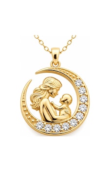 Premium Parlak Ve Şık Hilal İçinde Anne Bebek Figürlü Kadın Gold Renk 925 Ayar Gümüş Kolye 45 Cm Sarı Premium Parlak Ve Şık Hilal İçinde Anne Bebek Figürlü Kadın Gold Renk 925 Ayar Gümüş Kolye 45 Cm Sarı