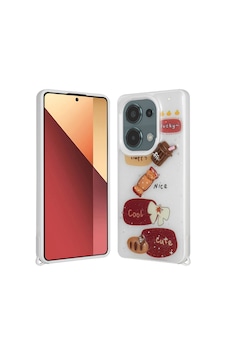 Zore Poco M6 Pro 4g Kılıf Parlayan Simli Kabartma Figürlü Omsy Cevze Kapak - Beyaz