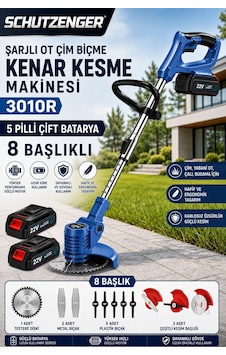 Schutzenger 3010R Çift Akülü 5 Pilli 3 Farklı 8 Başlık Bakır Motor C7 Kalite Şarjlı Ot Çim Biçme Makinesi Schutzenger 3010R Çift Akülü 5 Pilli 3 Farklı 8 Başlık Bakır Motor C7 Kalite Şarjlı Ot Çim Biçme Makinesi