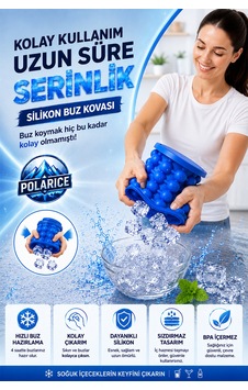 Çift Hazneli Buz Kovası İçecek Soğutucu Ice Cube Maker Genie Kapaklı Buzluk Haznesi Mavi