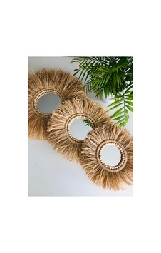 3 Lü Set Boncuklu Rafya Ayna Hasır Hasır 3 Lü Set Boncuklu Rafya Ayna Hasır Hasır