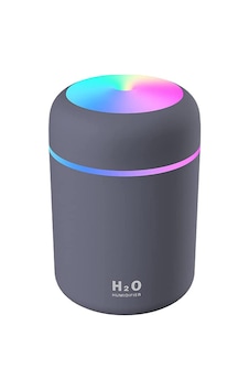 Humidifier Hava Nemlendirici USB Buhar Makinesi Işıklı Oda Araç Aroma Difüzörü H2O - Siyah