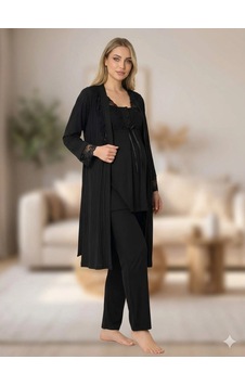 Kocabey Bone 6205 Kadın 3'lü Jakarlı Sabahlıklı Lohusa Pijama Takımı Siyah Kocabey Bone 6205 Kadın 3'lü Jakarlı Sabahlıklı Lohusa Pijama Takımı Siyah