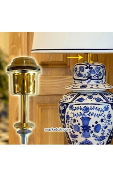 Marketcik Çini Seramik Vazo Abajur Masa Lambası Aydınlatma Sistemi Sarı E27 Duy Marketcik Çini Seramik Vazo Abajur Masa Lambası Aydınlatma Sistemi Sarı E27 Duy