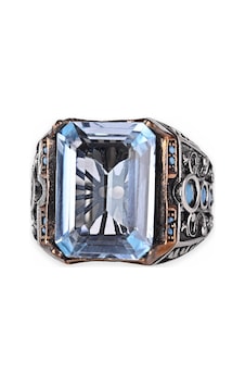 Kambo El Yapımı 925 Ayar Gümüş Mavi Topaz Taşlı Erkek Yüzük - 13 Gr Kambo El Yapımı 925 Ayar Gümüş Mavi Topaz Taşlı Erkek Yüzük - 13 Gr