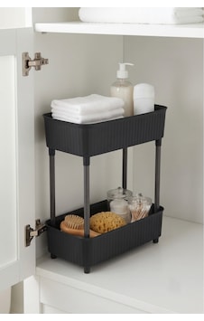 2 Katlı Plastik Düzenleyici Raf Siyah Mutfak Dolap İçi Raf Banyo Rafı Masa Altı Organizer Çok Amaçlı Saklama Düzenleyici 30x17,5x40,5 Cm Siyah Siyah