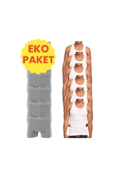 Mood Agenda Erkek Eko Set 6 Adet Atlet 6 Adet Boxer Beyaz Gri