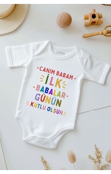 Lilabio %100 Pamuk Canım Babam Bebek Body Zıbın Beyaz